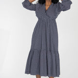 Flounce dobby midi dress - Blue star