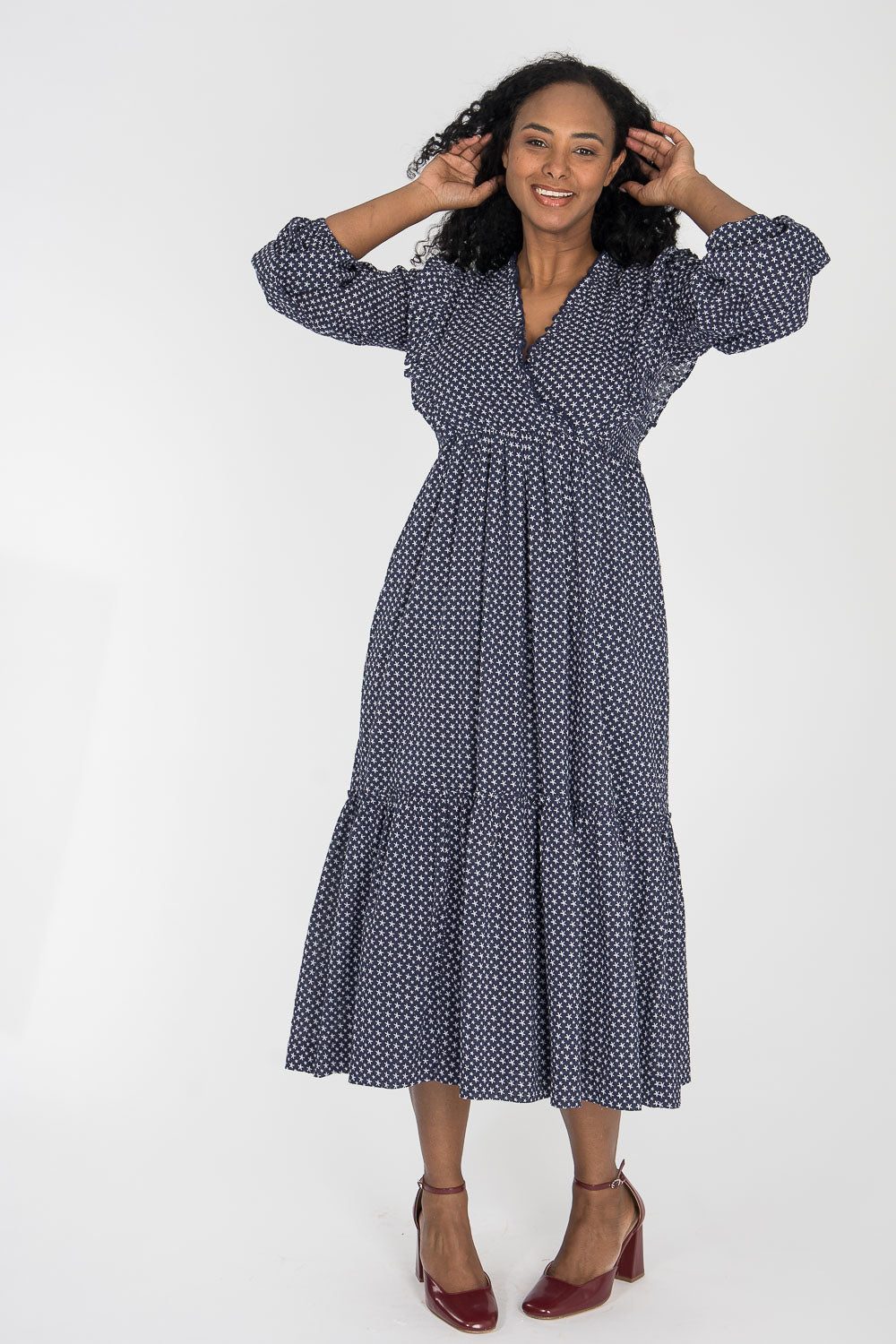 Flounce dobby midi dress - Blue star