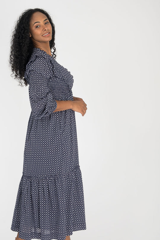 Flounce dobby midi dress - Blue star