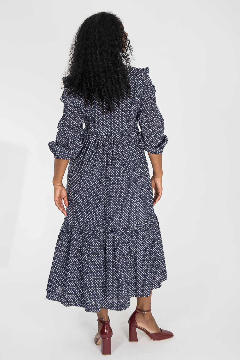 Flounce dobby midi dress - Blue star
