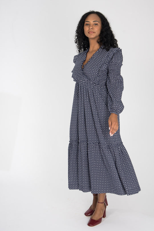 Flounce dobby midi dress - Blue star