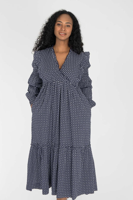 Flounce dobby midi dress - Blue star