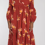 Flounce dobby midi dress - Red Flower