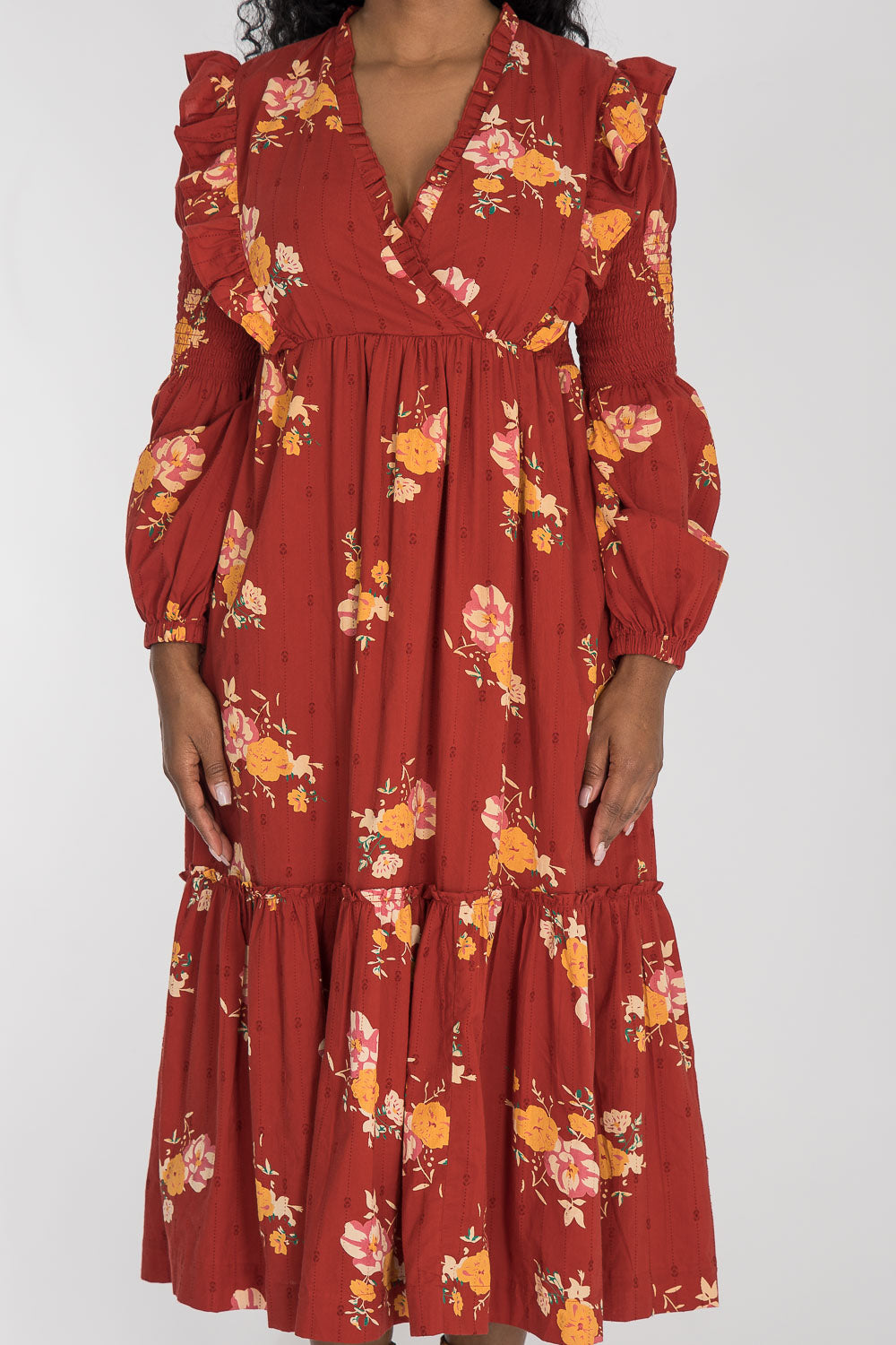 Flounce dobby midi dress - Red Flower