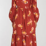Flounce dobby midi dress - Red Flower