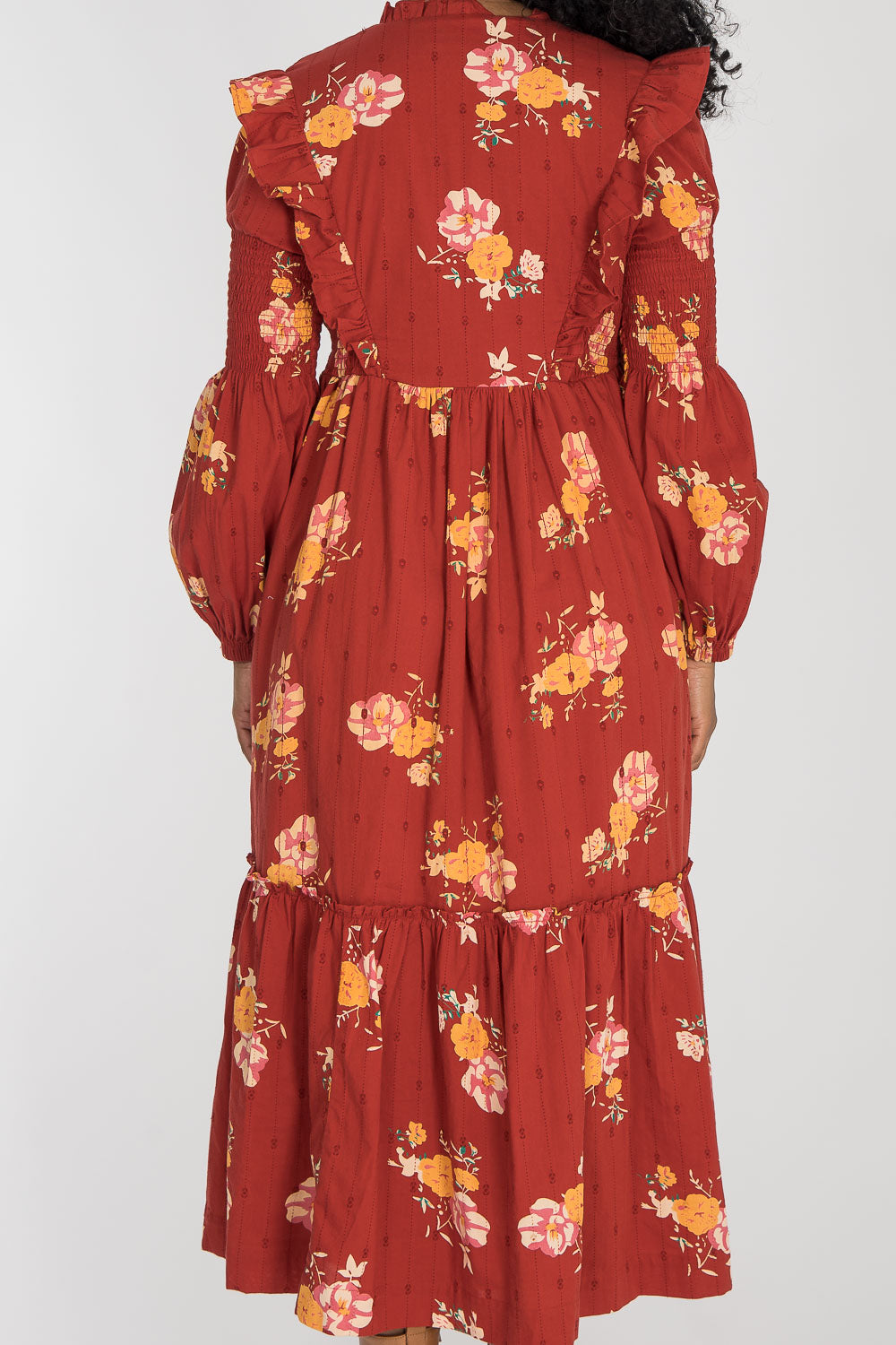 Flounce dobby midi dress - Red Flower