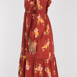 Flounce dobby midi dress - Red Flower