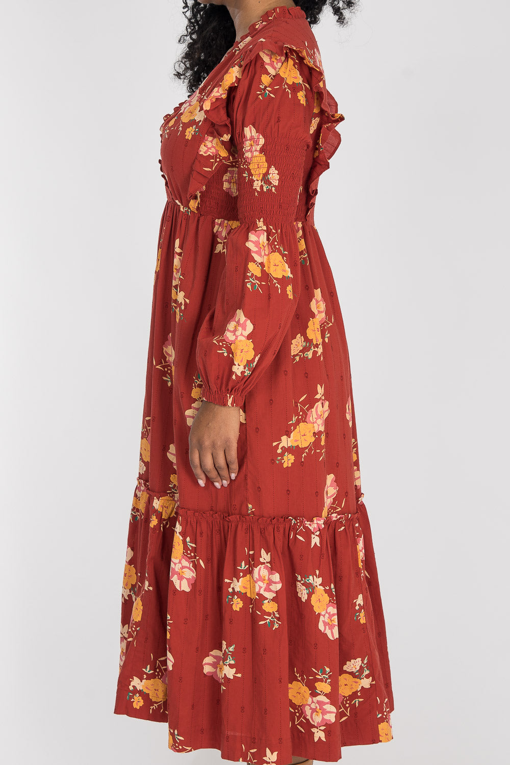 Flounce dobby midi dress - Red Flower