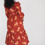 Flounce dobby midi dress - Red Flower
