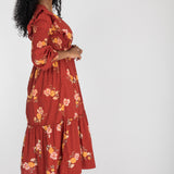Flounce dobby midi dress - Red Flower