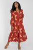 Flounce dobby midi dress - Red Flower