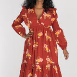 Flounce dobby midi dress - Red Flower