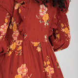 Flounce dobby midi dress - Red Flower