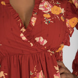 Flounce dobby midi dress - Red Flower