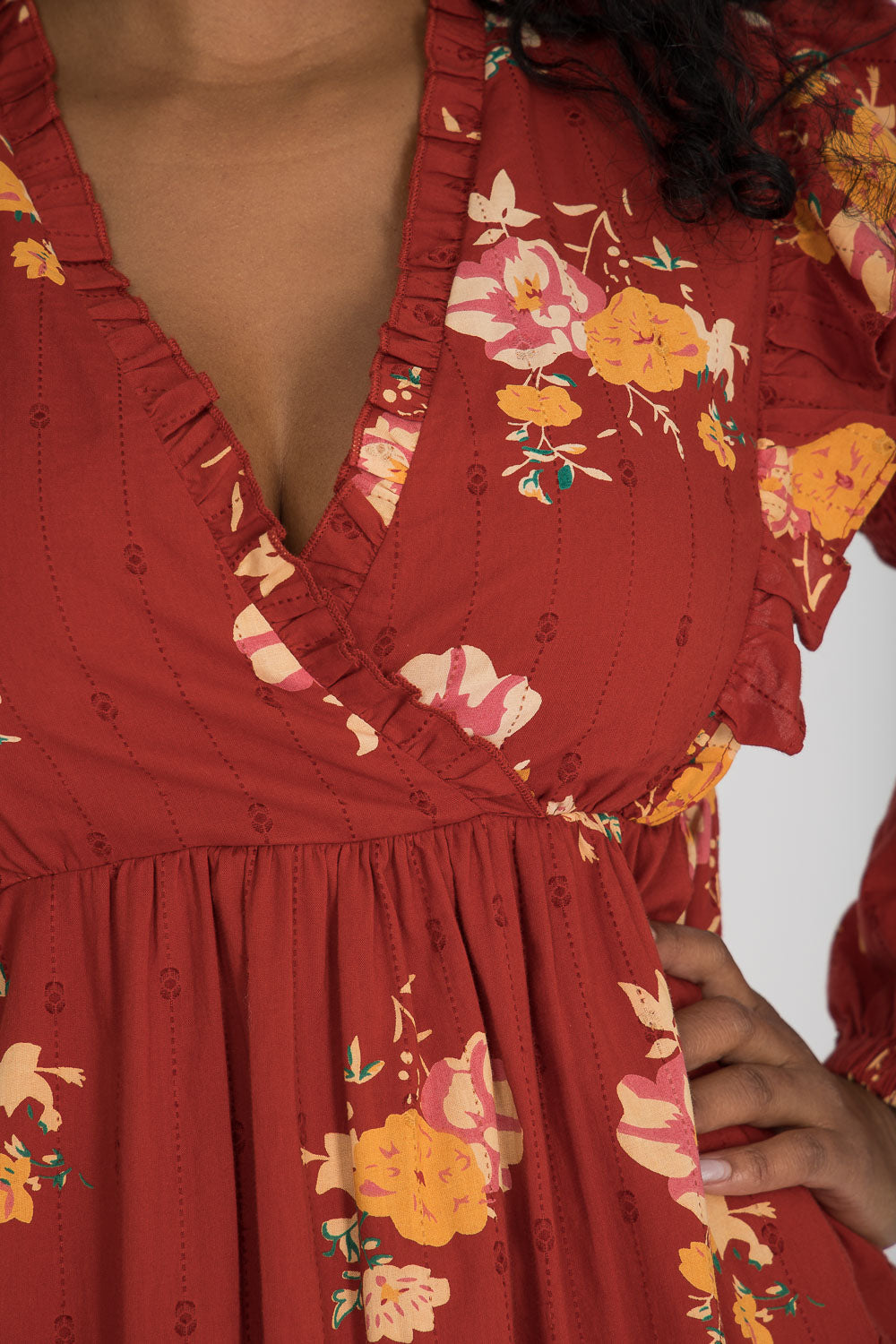 Flounce dobby midi dress - Red Flower