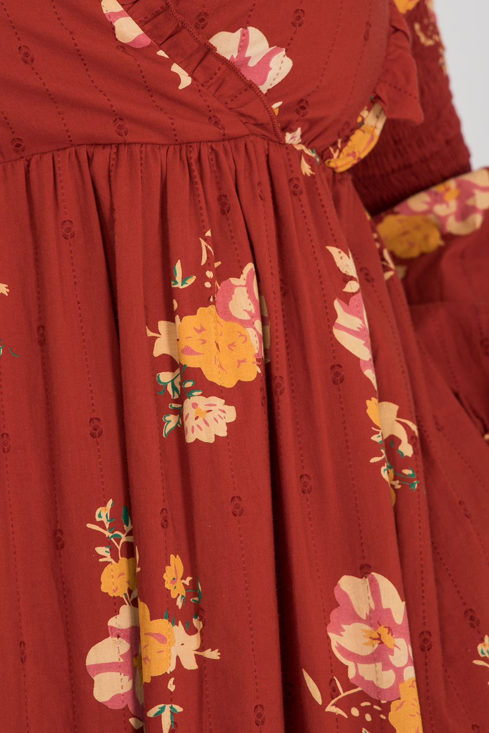 Flounce dobby midi dress - Red Flower