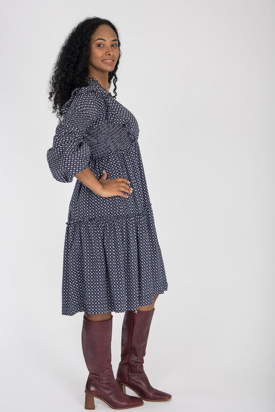 Flounce dobby short dress - Blue star
