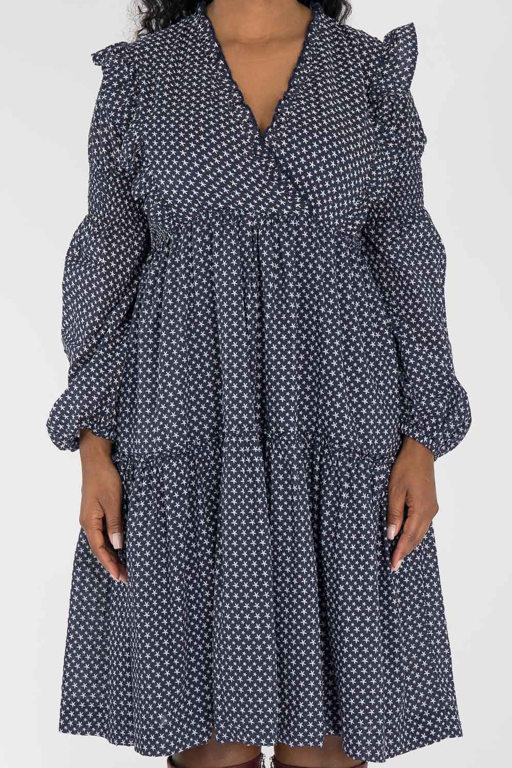 Flounce dobby short dress - Blue star