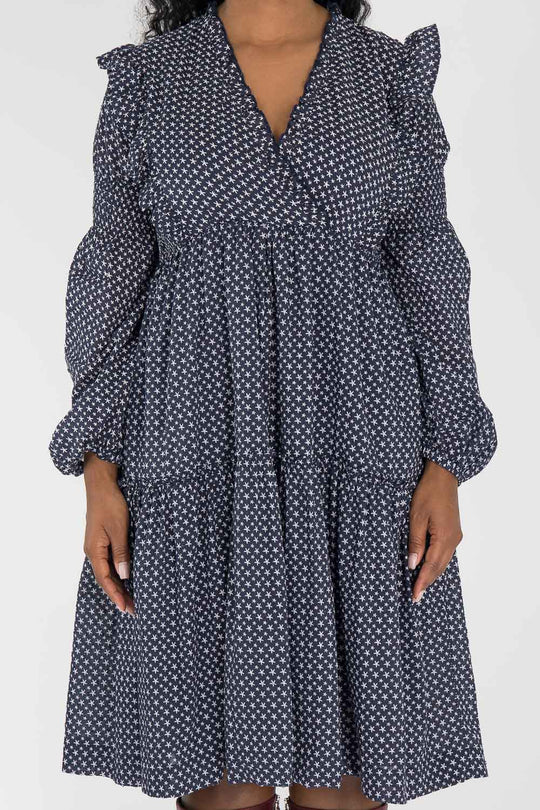 Flounce dobby short dress - Blue star
