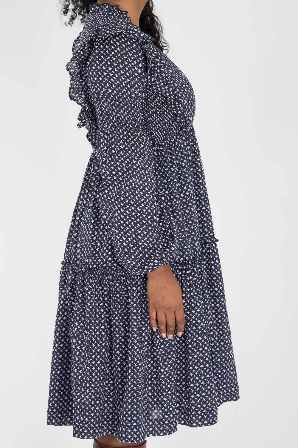Flounce dobby short dress - Blue star