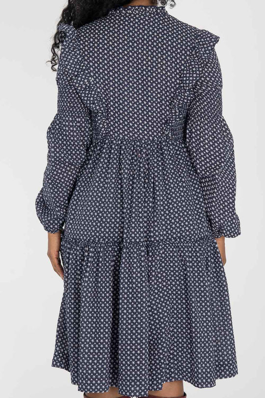 Flounce dobby short dress - Blue star