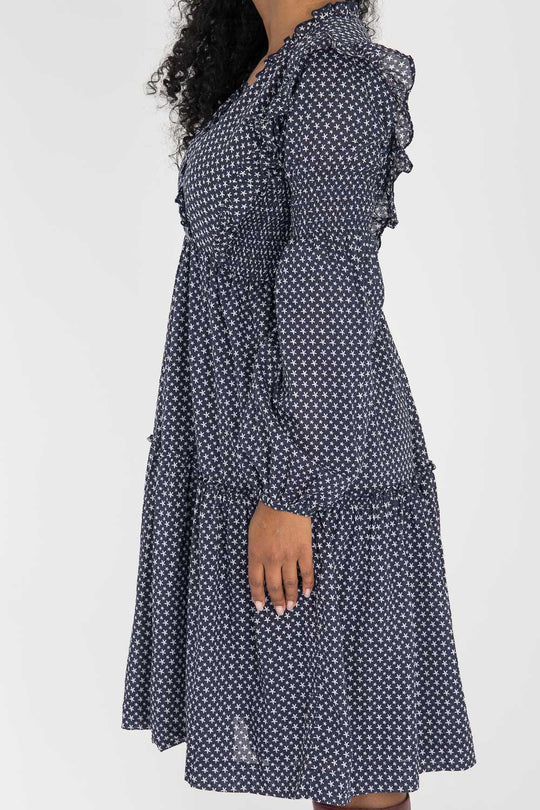Flounce dobby short dress - Blue star