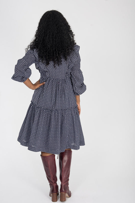 Flounce dobby short dress - Blue star