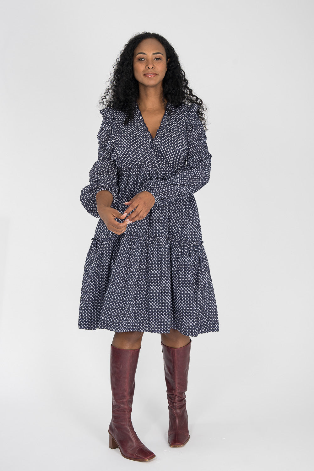 Flounce dobby short dress - Blue star