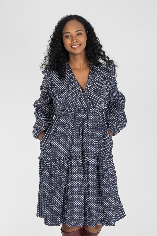 Flounce dobby short dress - Blue star