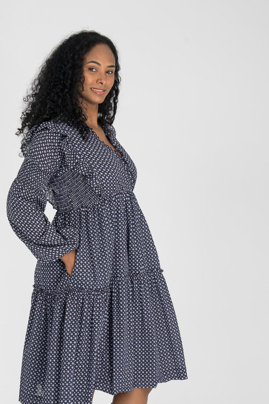 Flounce dobby short dress - Blue star