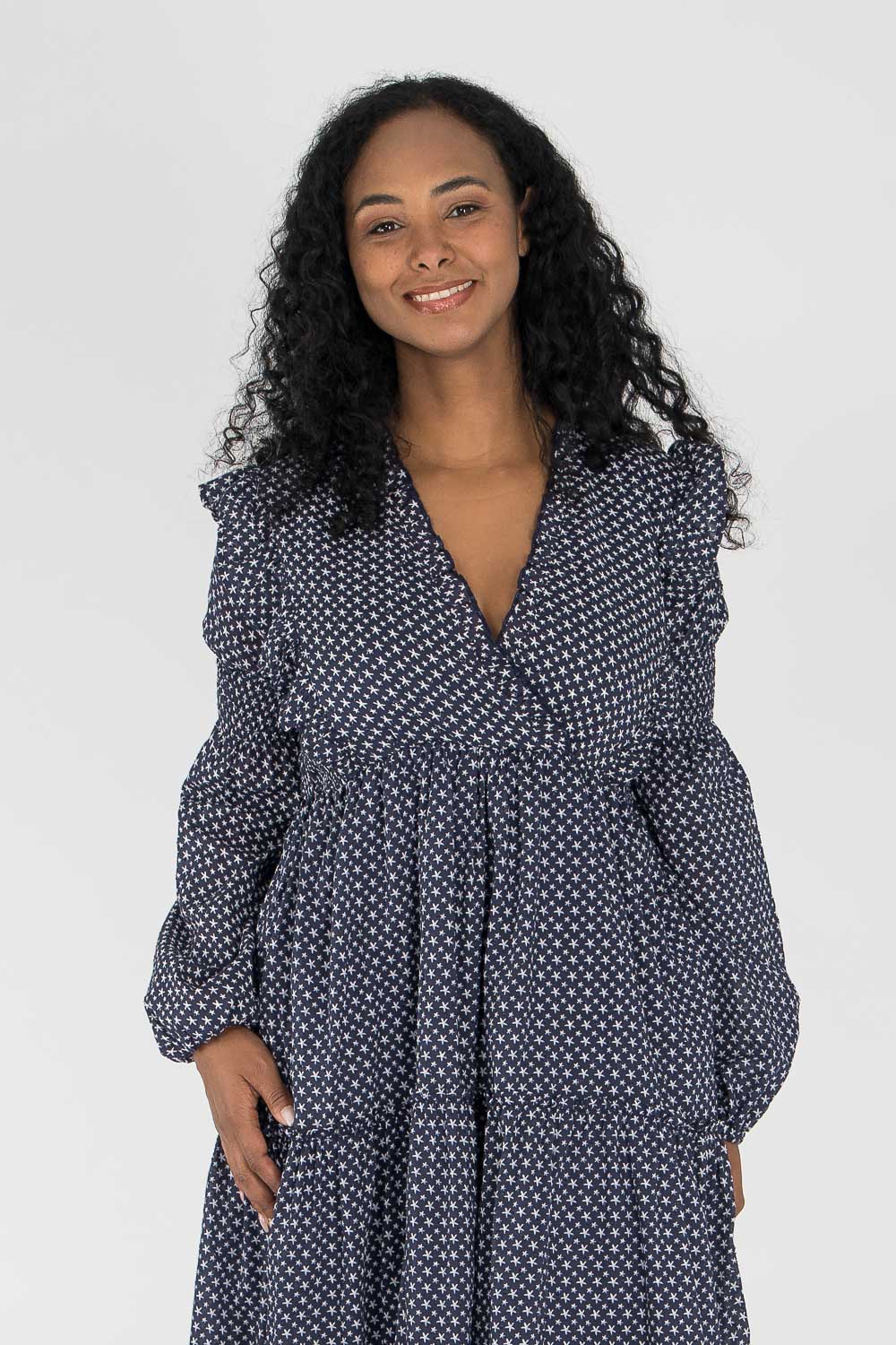 Flounce dobby short dress - Blue star