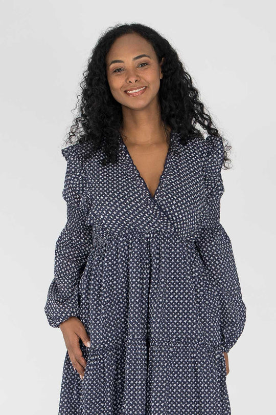 Flounce dobby short dress - Blue star