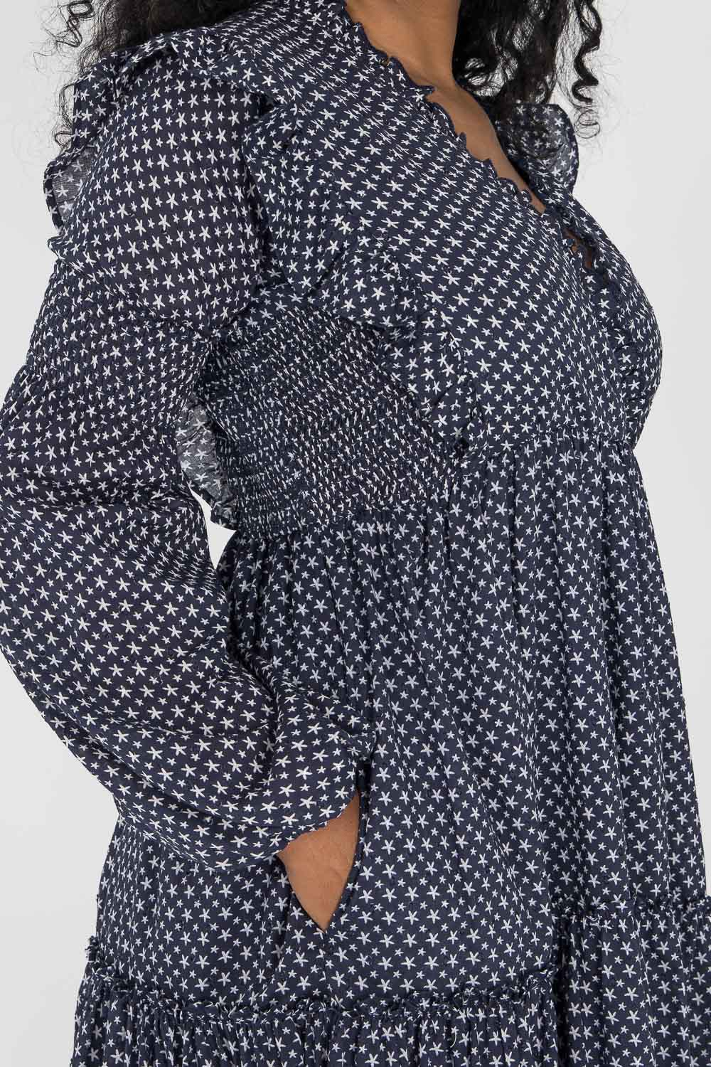 Flounce dobby short dress - Blue star