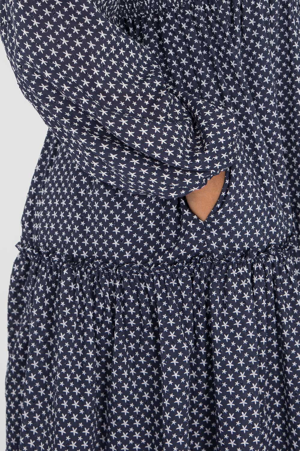 Flounce dobby short dress - Blue star
