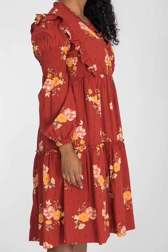 Flounce dobby short dress - Red Flower
