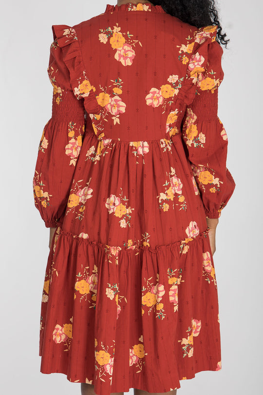 Flounce dobby short dress - Red Flower