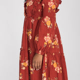 Flounce dobby short dress - Red Flower