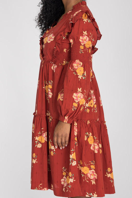 Flounce dobby short dress - Red Flower