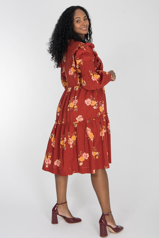 Flounce dobby short dress - Red Flower