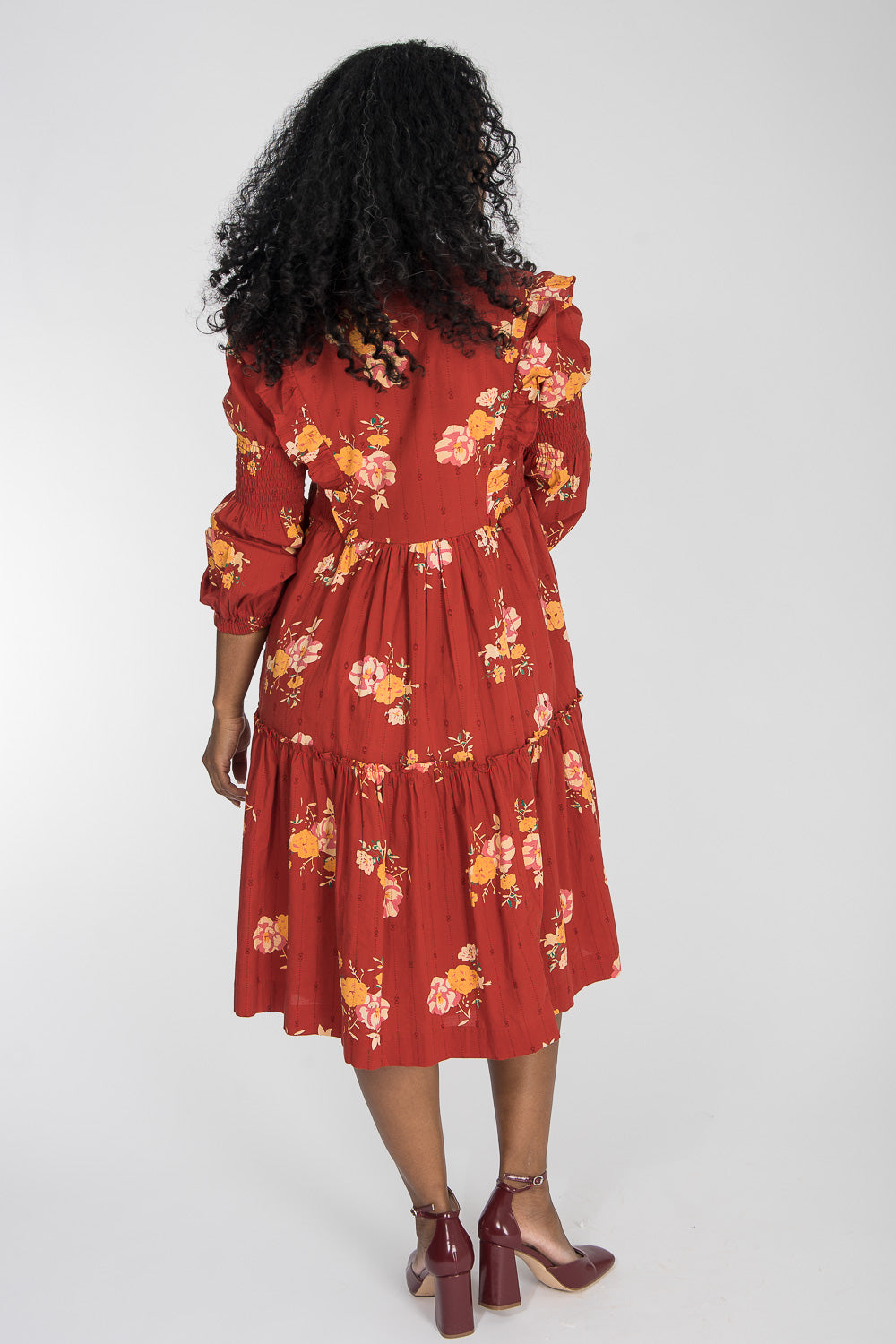 Flounce dobby short dress - Red Flower
