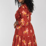 Flounce dobby short dress - Red Flower