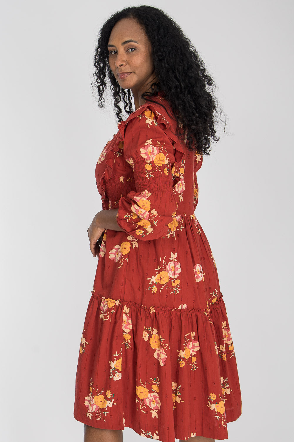 Flounce dobby short dress - Red Flower