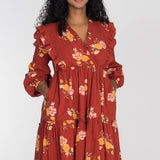 Flounce dobby short dress - Red Flower
