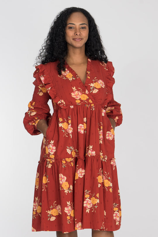 Flounce dobby short dress - Red Flower