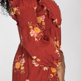 Flounce dobby short dress - Red Flower