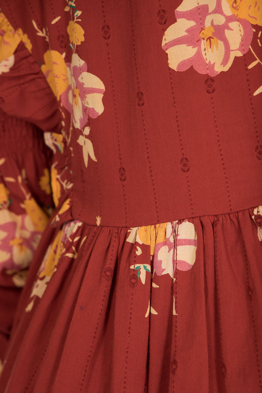Flounce dobby short dress - Red Flower