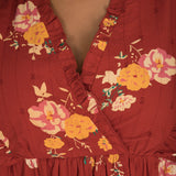 Flounce dobby short dress - Red Flower