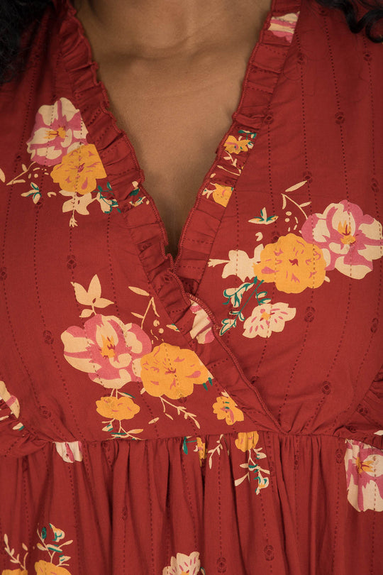 Flounce dobby short dress - Red Flower