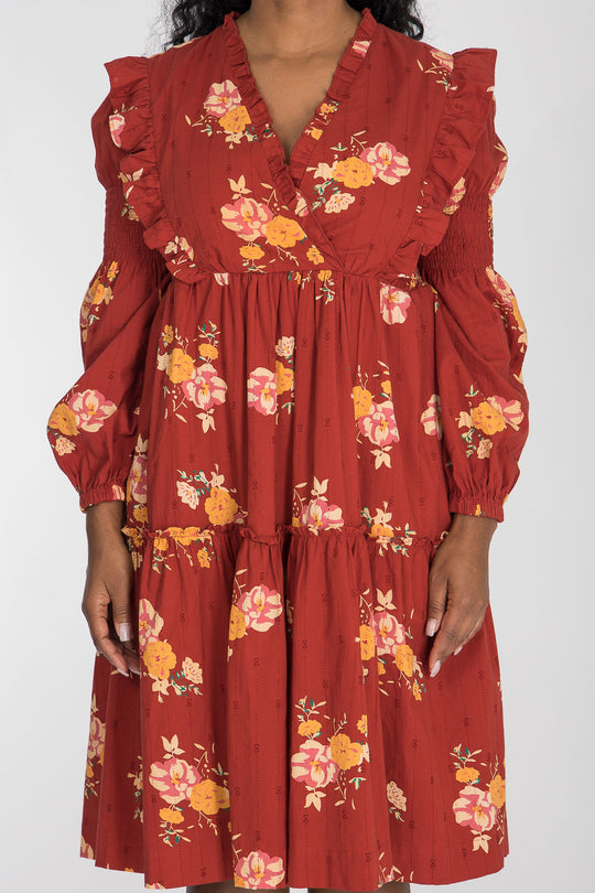 Flounce dobby short dress - Red Flower