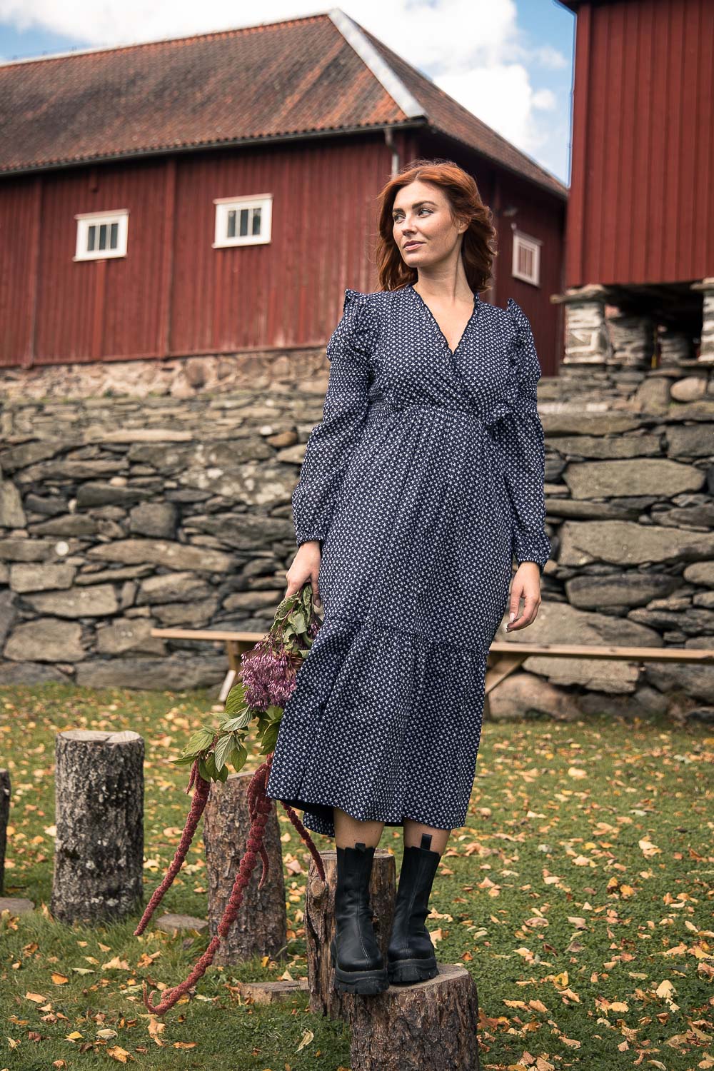 Flounce dobby midi dress - Blue star